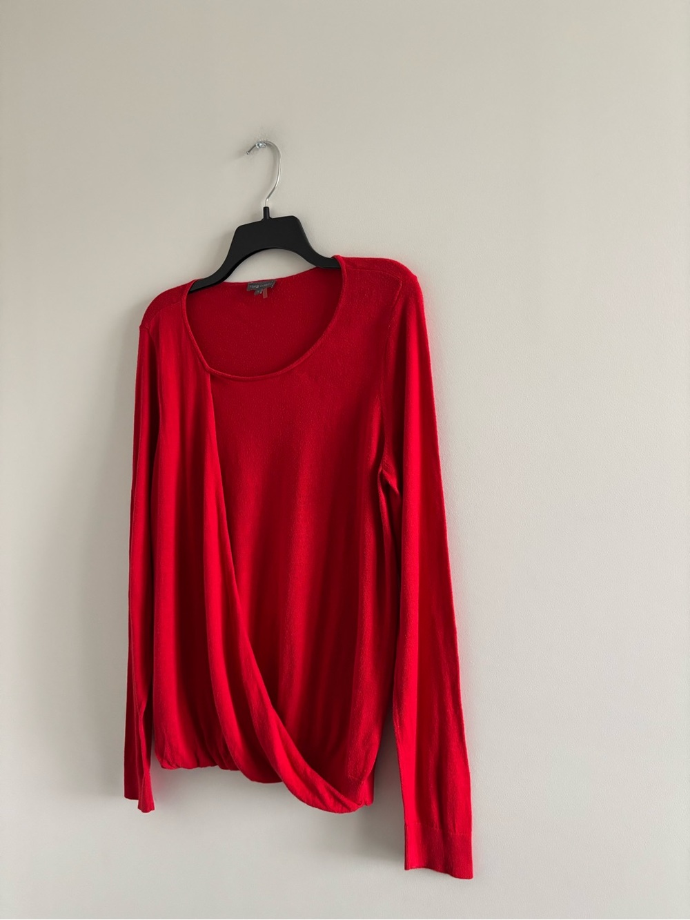 Vince Camuto Sweater Red Faux Wrap Pullover Cotton Modal Womens L Preppy Classic - Picture 4 of 10